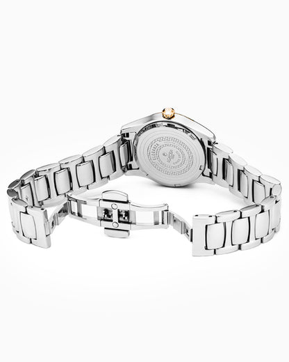 Eleganza 30mm Quartz Three-Hand Date White Mop Dial Silver Bracelet Sapphire glass Stainless Steel swiss watch