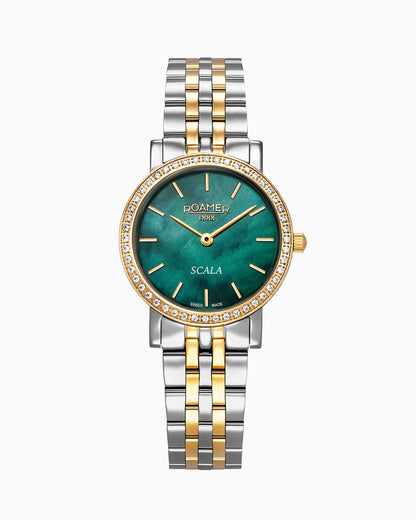Scala 28 mm Quartz Two-Hand Green MOP Dial Two-Tone Bracelet Sapphire glass Stainless Steel swiss watch
