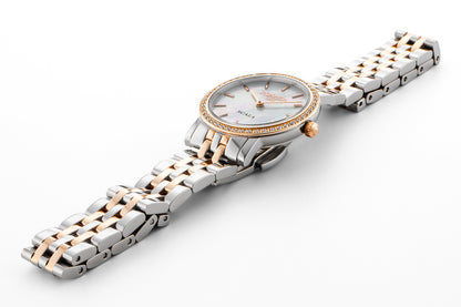 Scala 28 mm Quartz Two-Hand White Mop Dial Rose Gold-Silver Tone Bracelet Sapphire glass Stainless Steel swiss watch