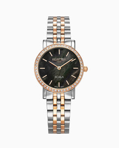 Scala 28 mm Quartz Two-Hand Black MOP Dial Two-Tone Bracelet Sapphire glass Stainless Steel swiss watch
