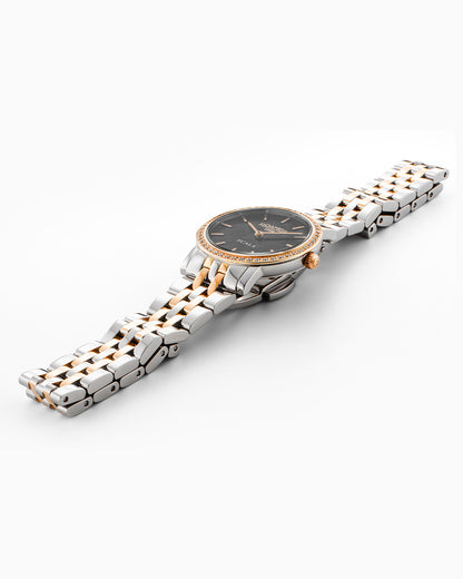 Scala 28 mm Quartz Two-Hand Black MOP Dial Two-Tone Bracelet Sapphire glass Stainless Steel swiss watch