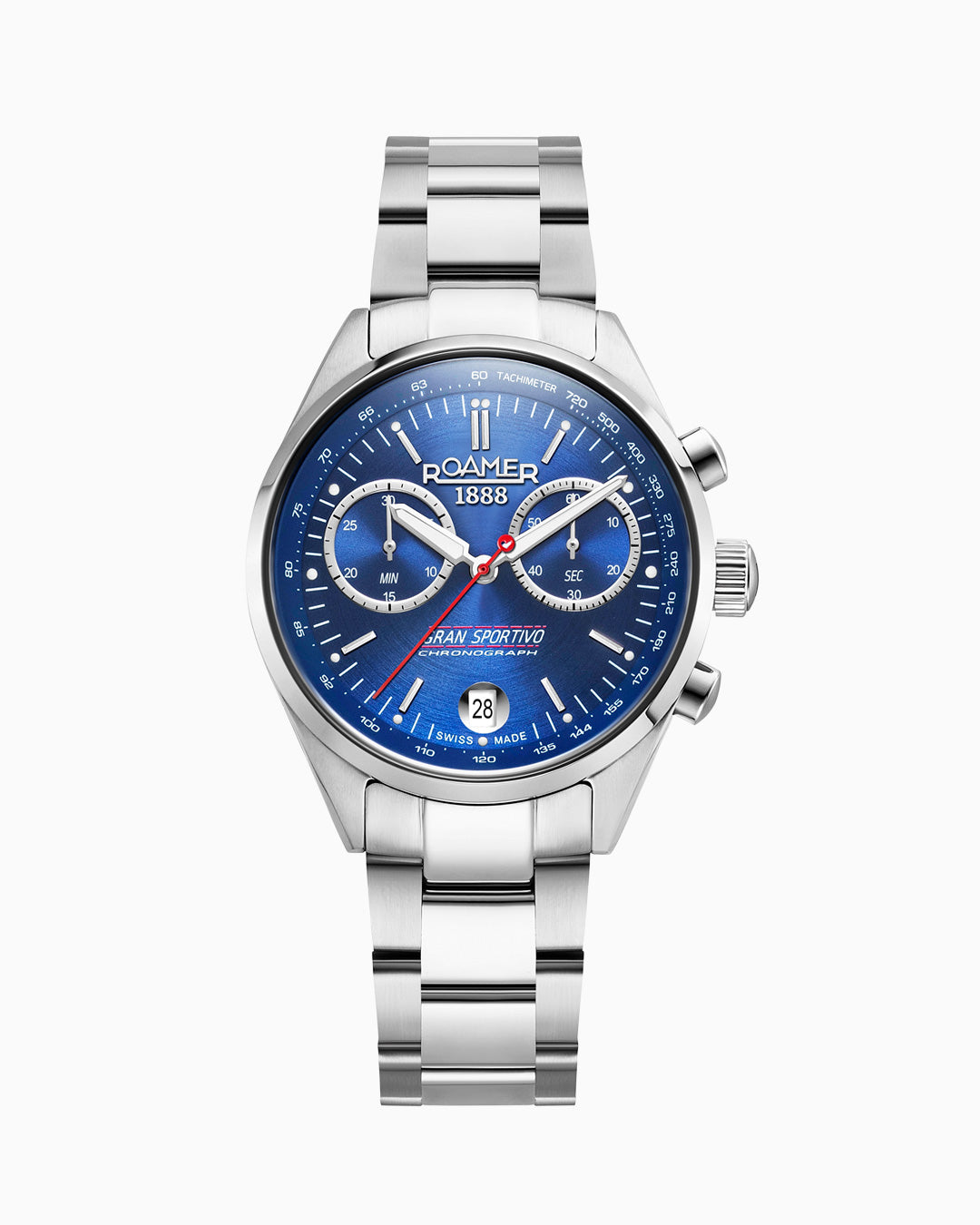 Gran Sportivo 41.5mm Quartz Chronograph Date Blue Sunray Dial Silver Bracelet Blue Leather Strap Set Sapphire antireflection glass  Stainless Steel swiss watch