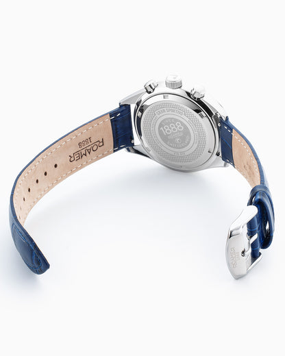 Gran Sportivo 41.5mm Quartz Chronograph Date Blue Sunray Dial Silver Bracelet Blue Leather Strap Set Sapphire antireflection glass  Stainless Steel swiss watch