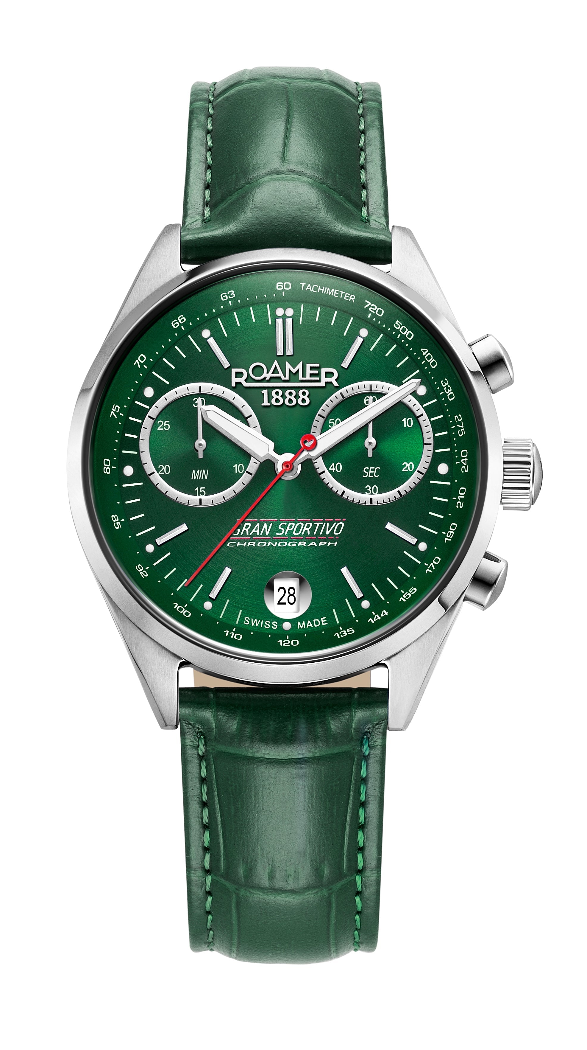 Gran Sportivo 41.5mm Quartz Chronograph Date Green Sunray Dial Silver Bracelet Sapphire antireflection glass  Stainless Steel swiss watch