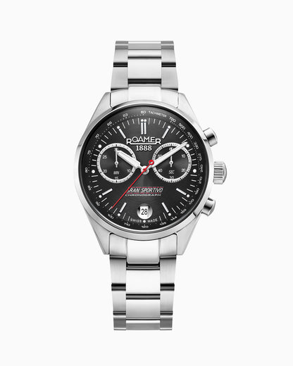 Gran Sportivo 41.5mm Quartz Chronograph Date Black Sunray Dial Silver Bracelet and Strap Set Sapphire antireflection glass  Stainless Steel swiss watch