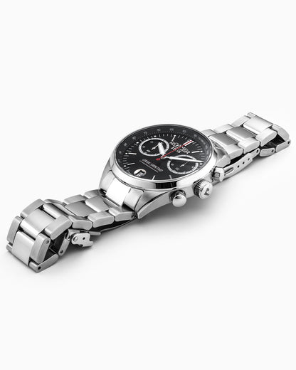 Gran Sportivo 41.5mm Quartz Chronograph Date Black Sunray Dial Silver Bracelet and Strap Set Sapphire antireflection glass  Stainless Steel swiss watch