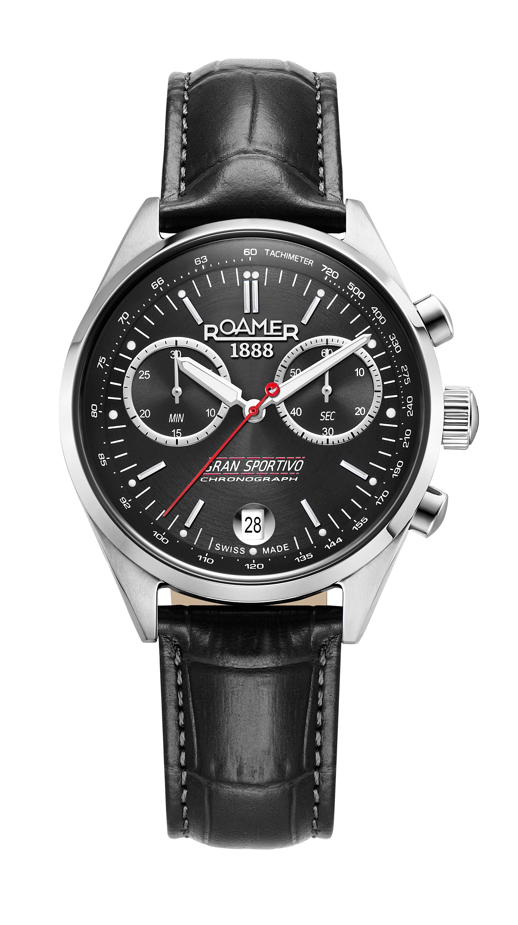 Gran Sportivo 41.5mm Quartz Chronograph Date Black Sunray Dial Silver Bracelet Sapphire antireflection glass  Stainless Steel swiss watch