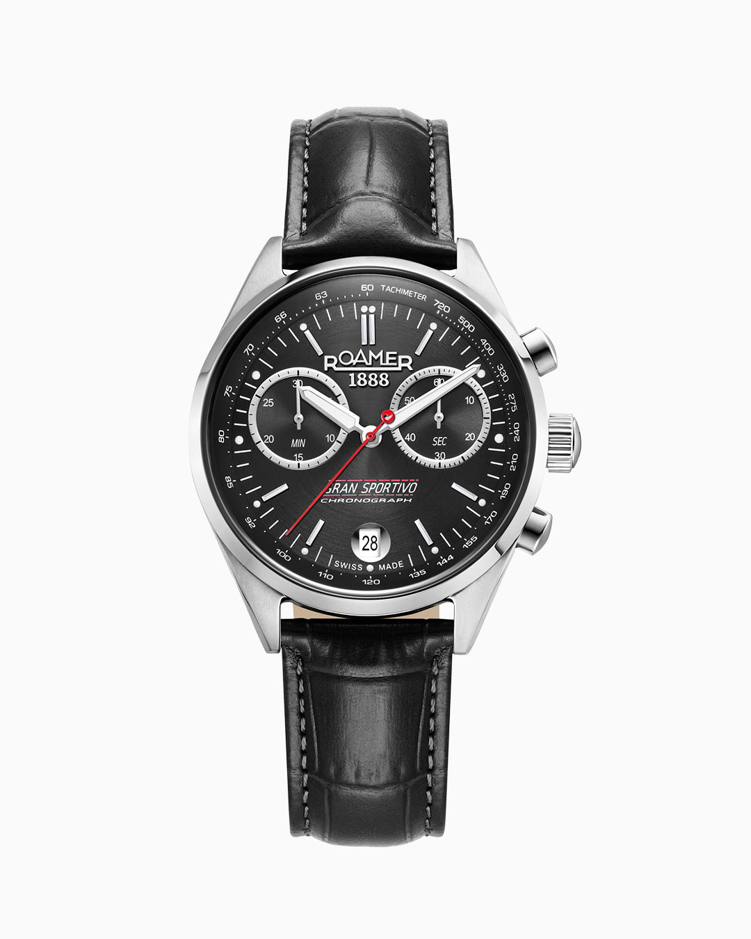 Gran Sportivo 41.5mm Quartz Chronograph Date Black Sunray Dial Silver Bracelet and Strap Set Sapphire antireflection glass  Stainless Steel swiss watch