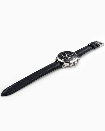 Gran Sportivo 41.5mm Quartz Chronograph Date Black Sunray Dial Silver Bracelet and Strap Set Sapphire antireflection glass  Stainless Steel swiss watch