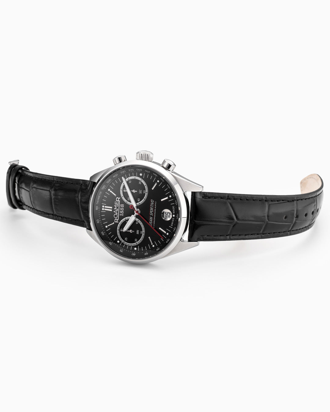 Gran Sportivo 41.5mm Quartz Chronograph Date Black Sunray Dial Silver Bracelet and Strap Set Sapphire antireflection glass  Stainless Steel swiss watch