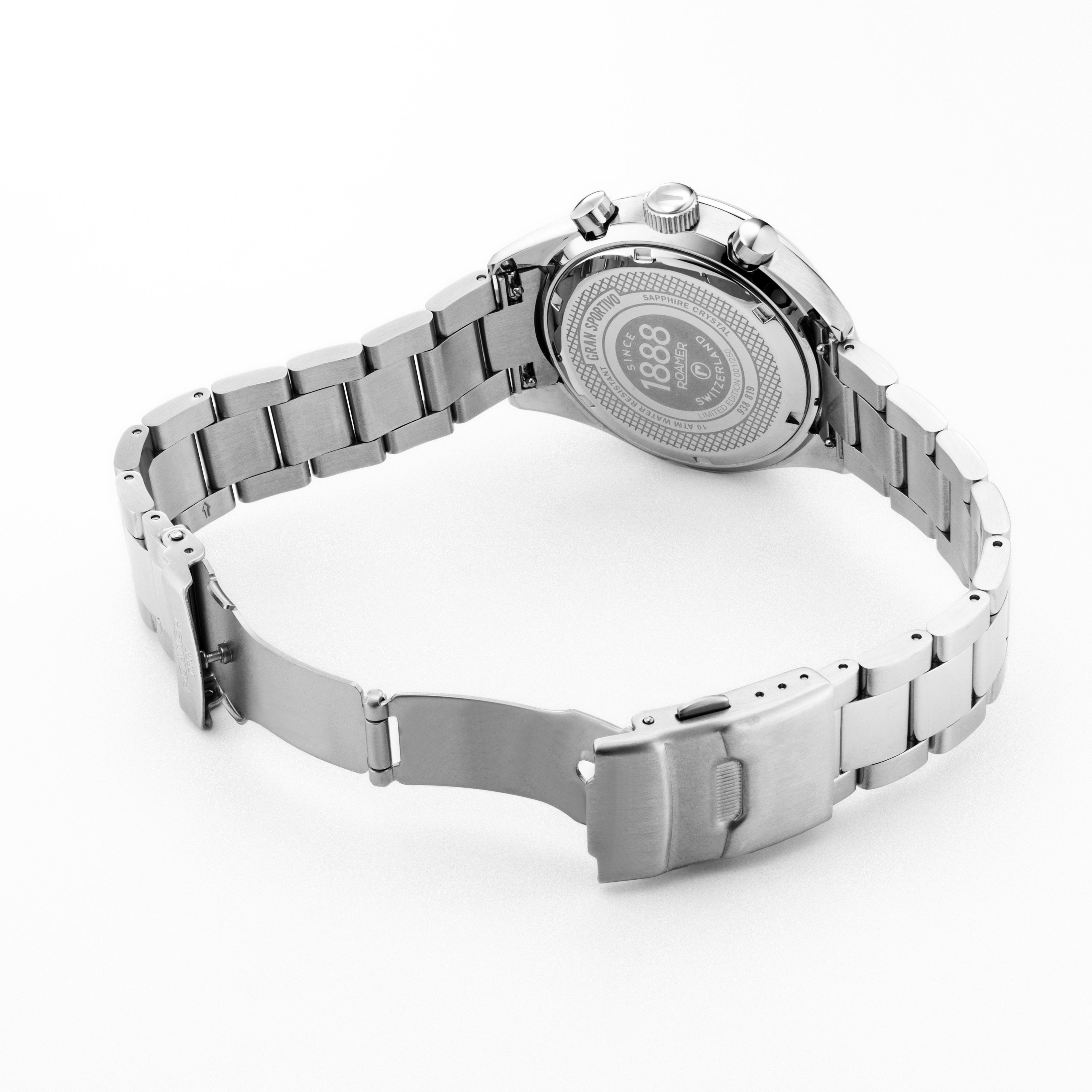 Gran Sportivo 41.5mm Quartz Chronograph Date Light Grey Sunray Dial Silver Bracelet Sapphire antireflection glass  Stainless Steel swiss watch