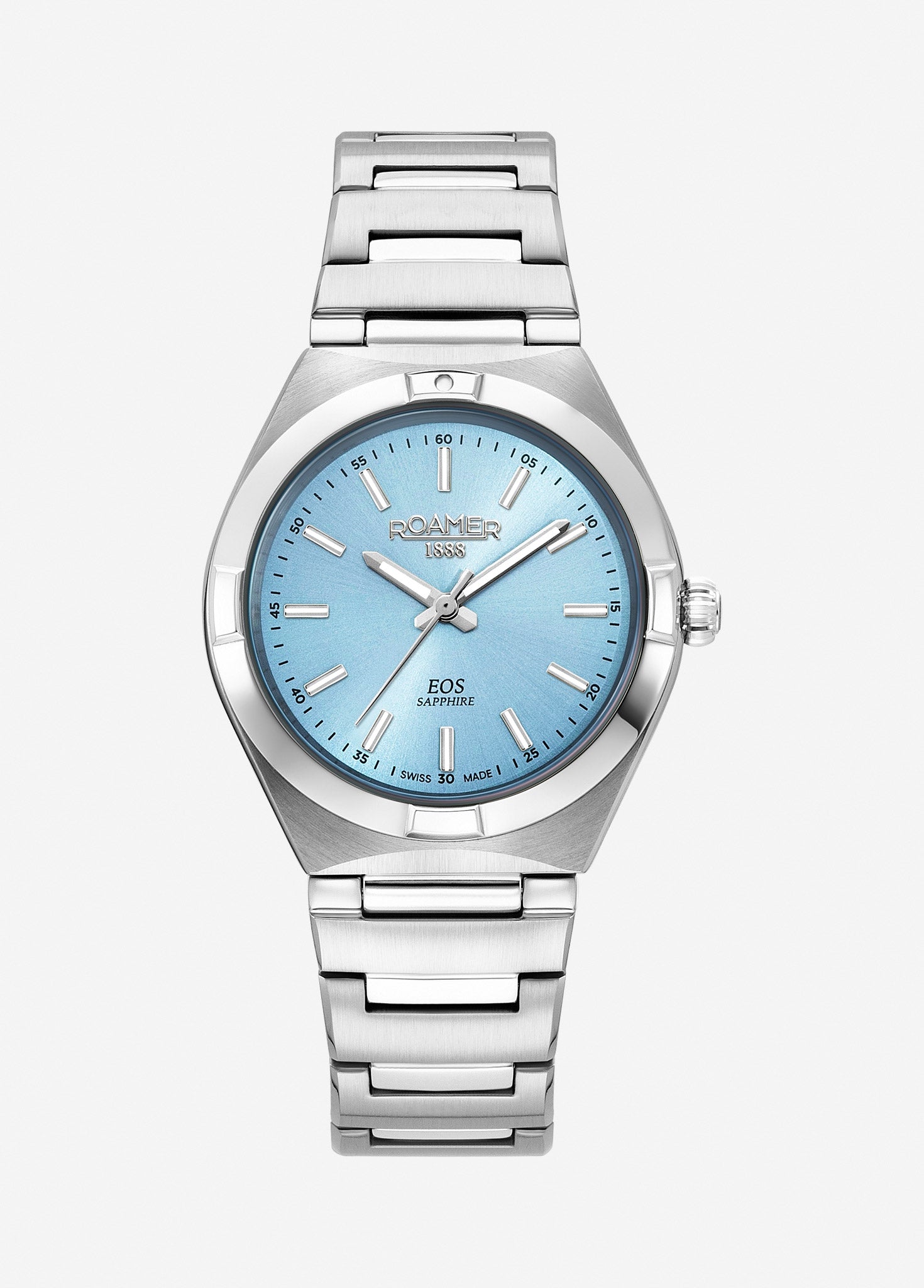 EOS Classic 34mm Quartz Three-Hand Lightblue Dial  Silver Bracelet Sapphire glass Stainless Steel swiss watch