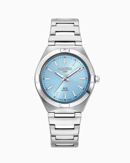 EOS Classic 34mm Quartz Three-Hand Lightblue Dial  Silver Bracelet Sapphire glass Stainless Steel swiss watch