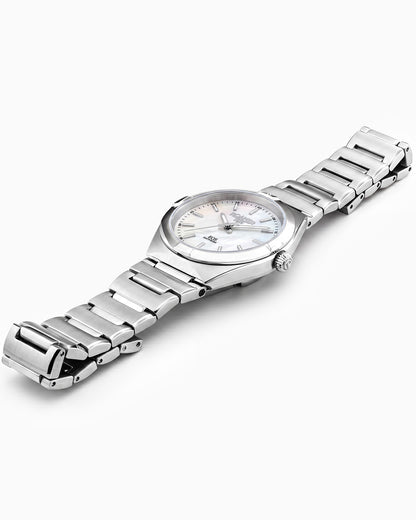 EOS Classic 34mm Quartz Three-Hand White Dial Silver Bracelet Sapphire glass Stainless Steel swiss watch