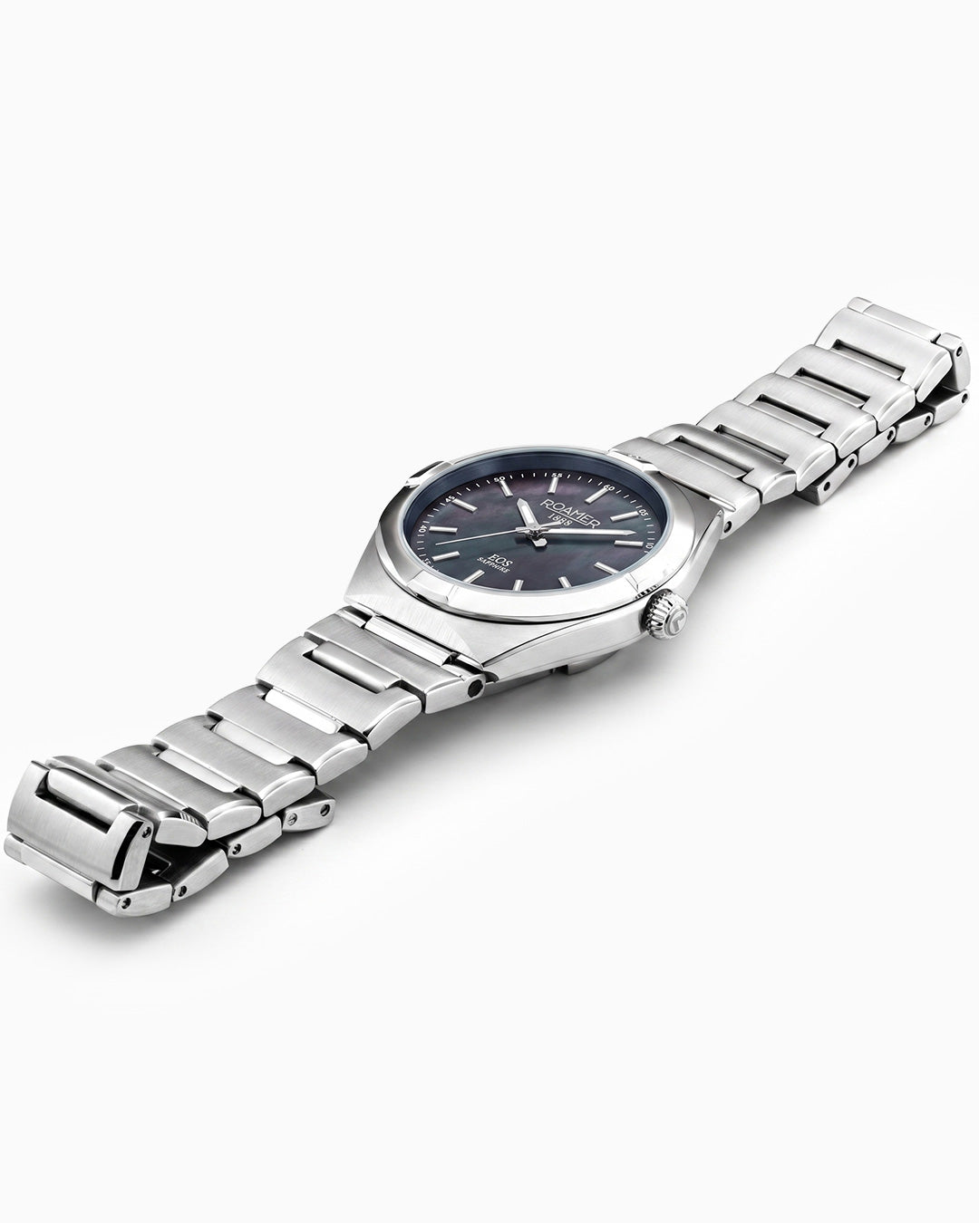 EOS Classic 34mm Quartz Three-Hand Black Dial Silver Bracelet Sapphire glass Stainless Steel swiss watch