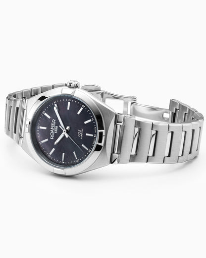 EOS Classic 34mm Quartz Three-Hand Black Dial Silver Bracelet Sapphire glass Stainless Steel swiss watch