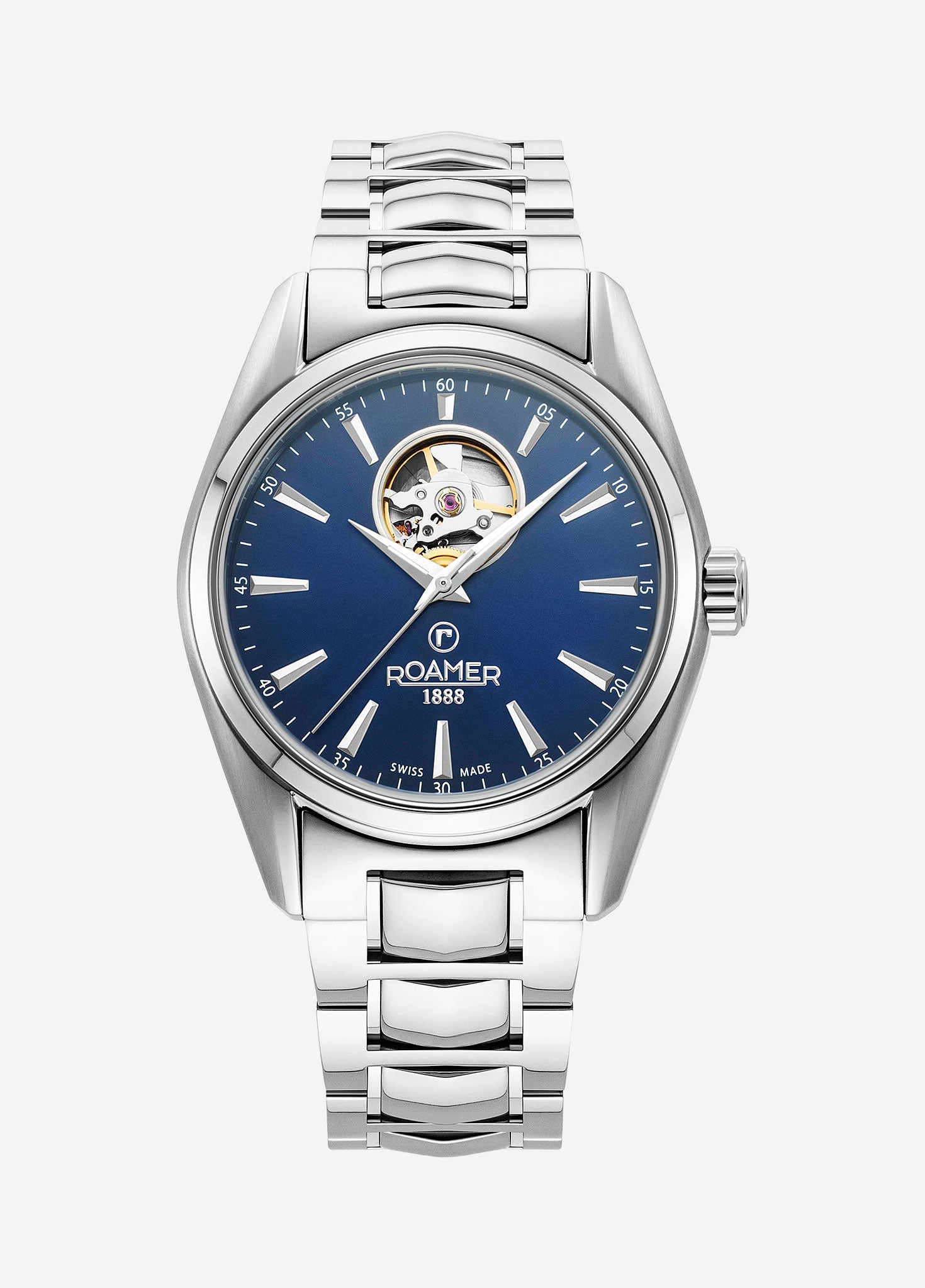 Searock Master 42 mm Automatic Three-Hand Date Blue Sunray Dial Silver Bracelet Sapphire antireflection glass  Stainless Steel swiss watch