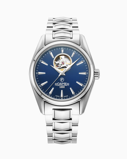 Searock Master 42 mm Automatic Three-Hand Date Blue Sunray Dial Silver Bracelet Sapphire antireflection glass  Stainless Steel swiss watch