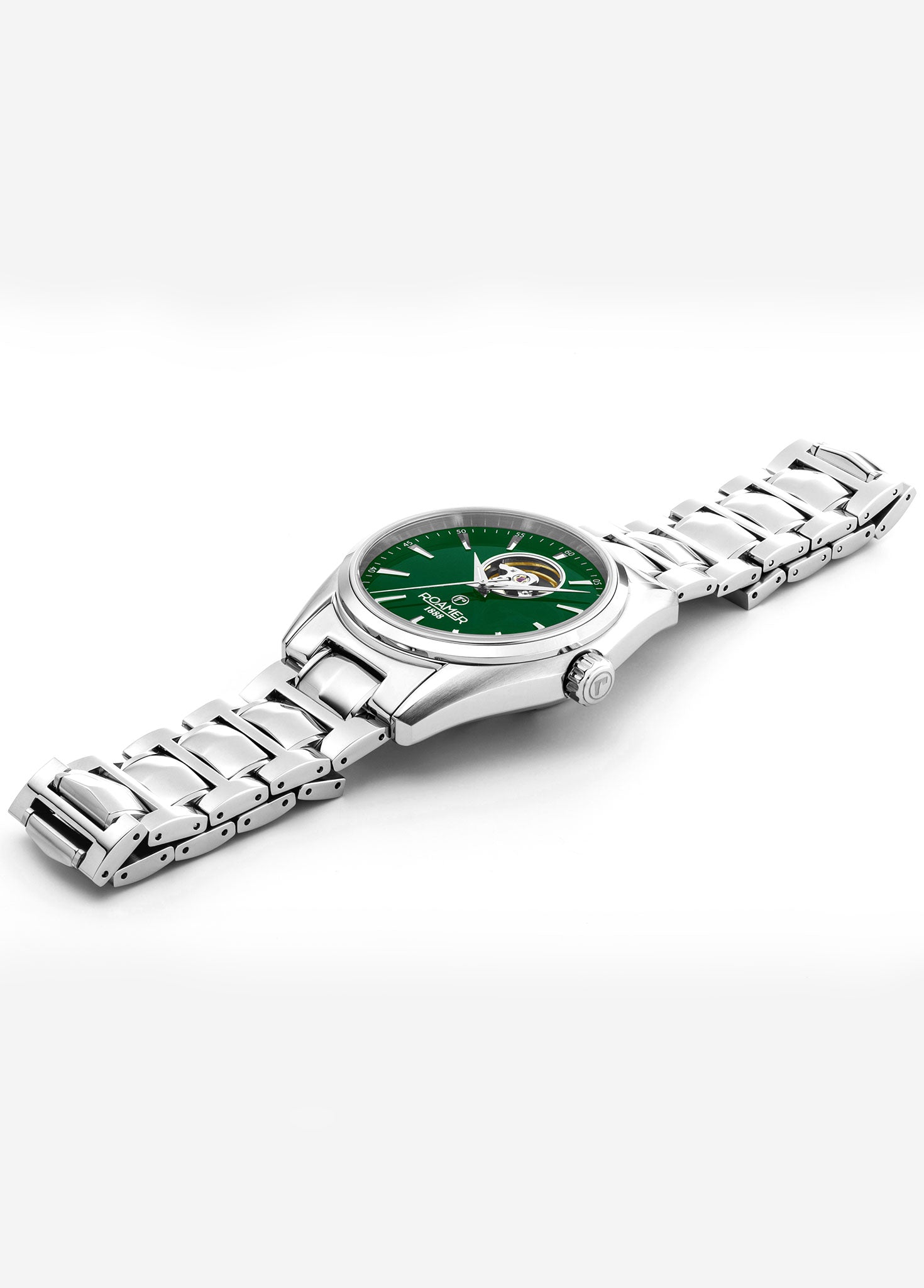 Searock Master 42 mm Automatic Three-Hand Date Green Sunray Dial Silver Bracelet Sapphire antireflection glass  Stainless Steel swiss watch
