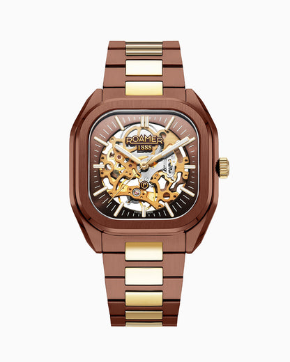 Mechano 42 mm Hand-Winding Three-Hand Brown + Gold Bracelet Leather Strap Set Sapphire antireflection glass  Stainless Steel swiss watch