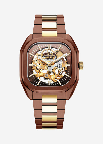 Mechano 42 mm Automatic Three-Hand Brown + Gold Bracelet Sapphire antireflection glass  Stainless Steel swiss watch