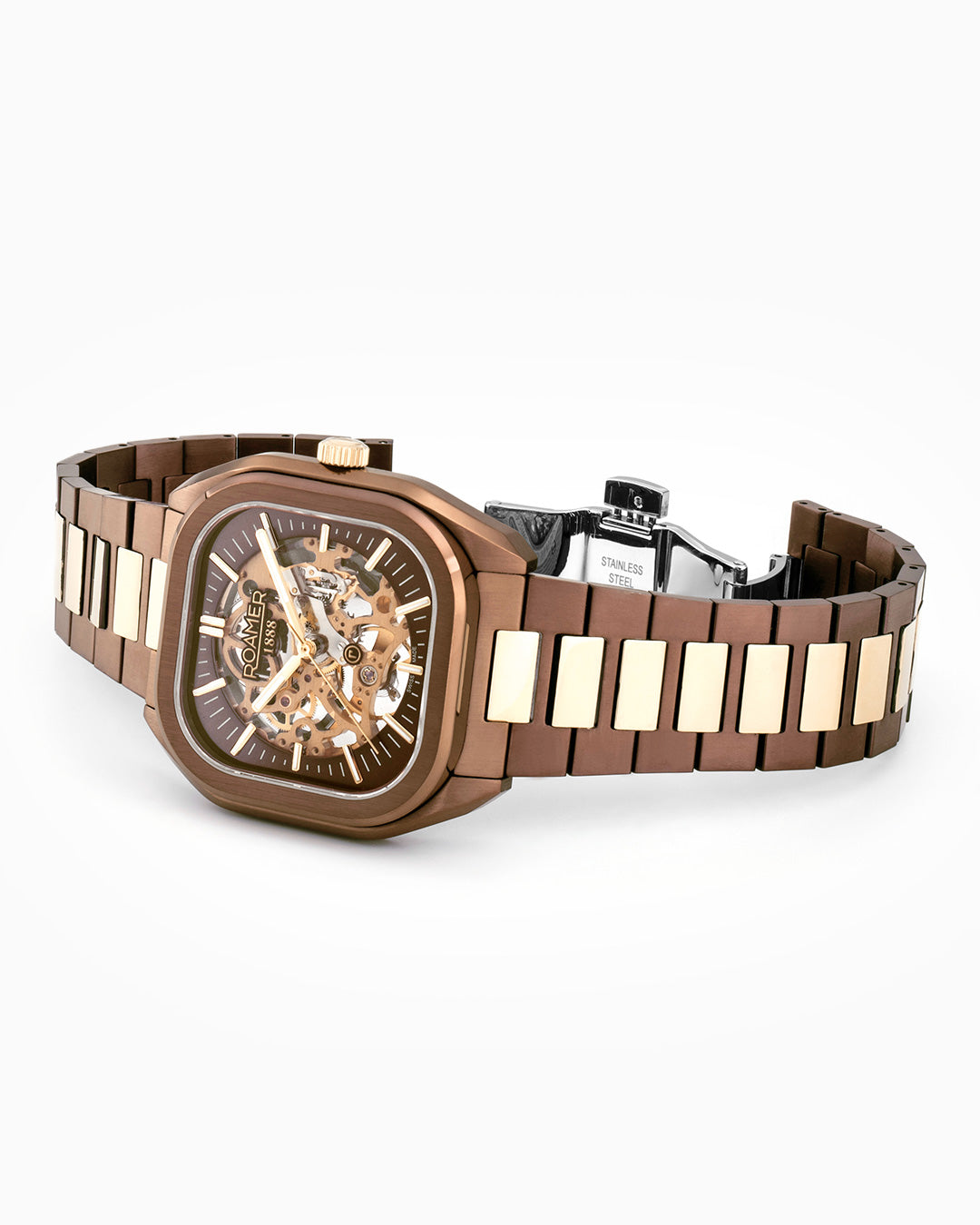 Mechano 42 mm Hand-Winding Three-Hand Brown + Gold Bracelet Leather Strap Set Sapphire antireflection glass  Stainless Steel swiss watch