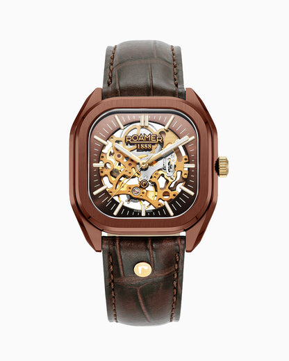 Mechano 42 mm Hand-Winding Three-Hand Brown + Gold Bracelet Leather Strap Set Sapphire antireflection glass  Stainless Steel swiss watch