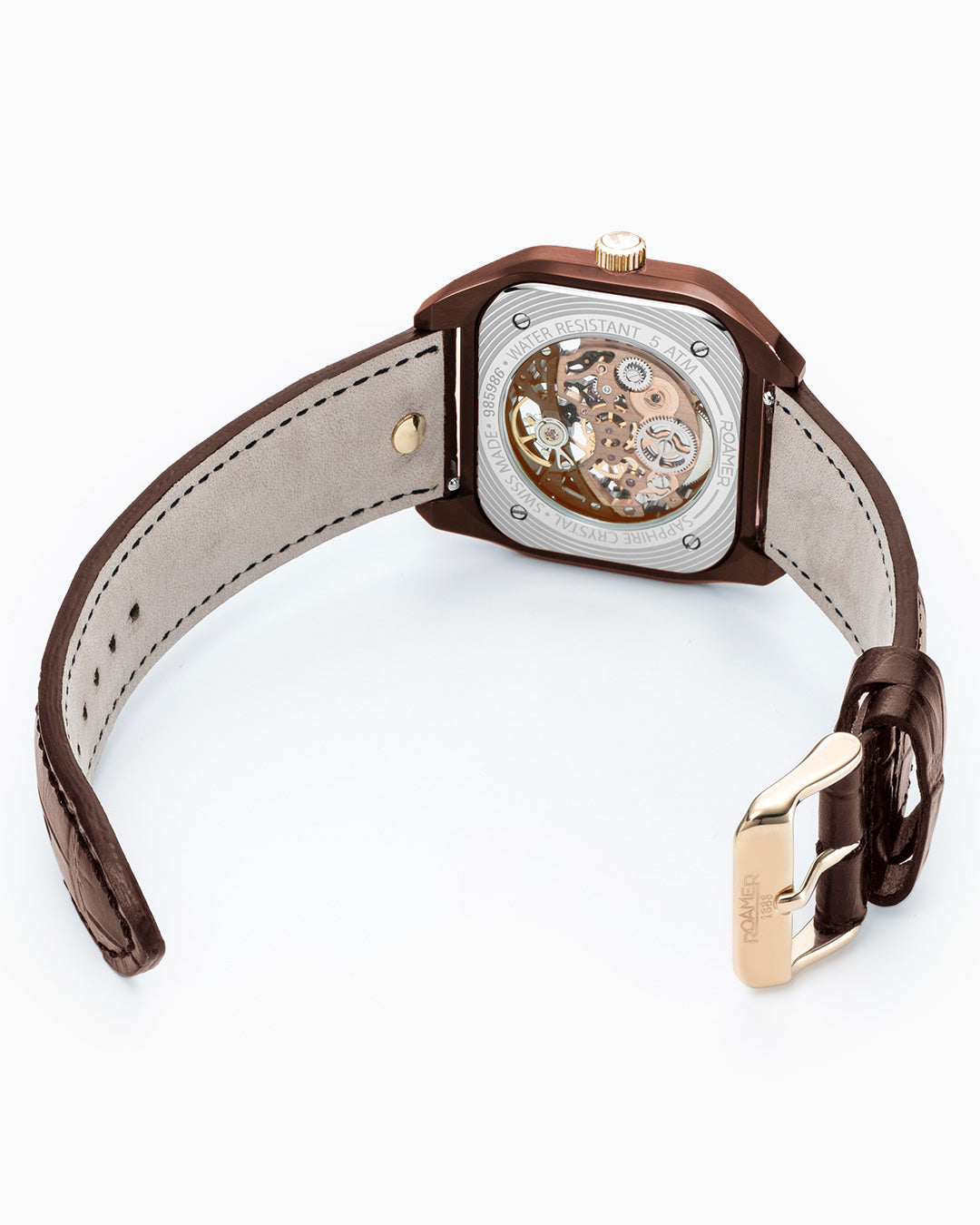 Mechano 42 mm Hand-Winding Three-Hand Brown + Gold Bracelet Leather Strap Set Sapphire antireflection glass  Stainless Steel swiss watch