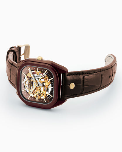 Mechano 42 mm Hand-Winding Three-Hand Brown + Gold Bracelet Leather Strap Set Sapphire antireflection glass  Stainless Steel swiss watch