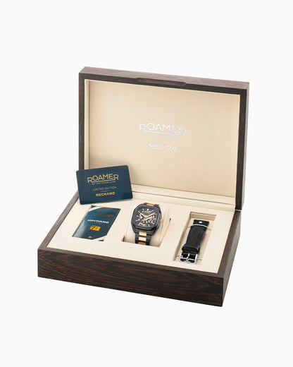 Mechano 42mm Hand-Winding Three-Hand Black + Gold Bracelet and Leather Strap Set Sapphire antireflection glass  Stainless Steel swiss watch
