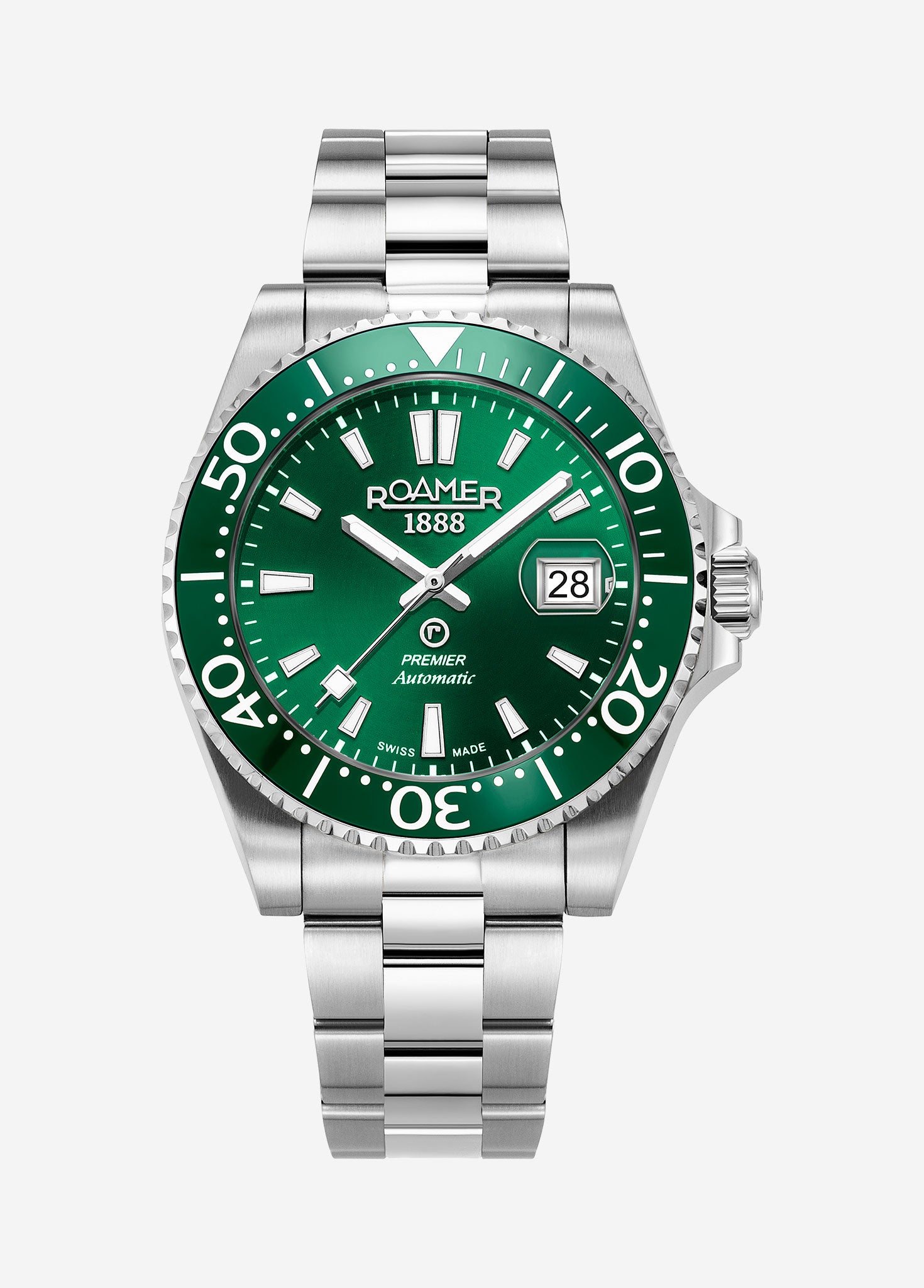 Premier 42 mm Automatic Three-Hand Date Green Sunray Dial Silver Bracelet Sapphire glass Stainless Steel swiss watch