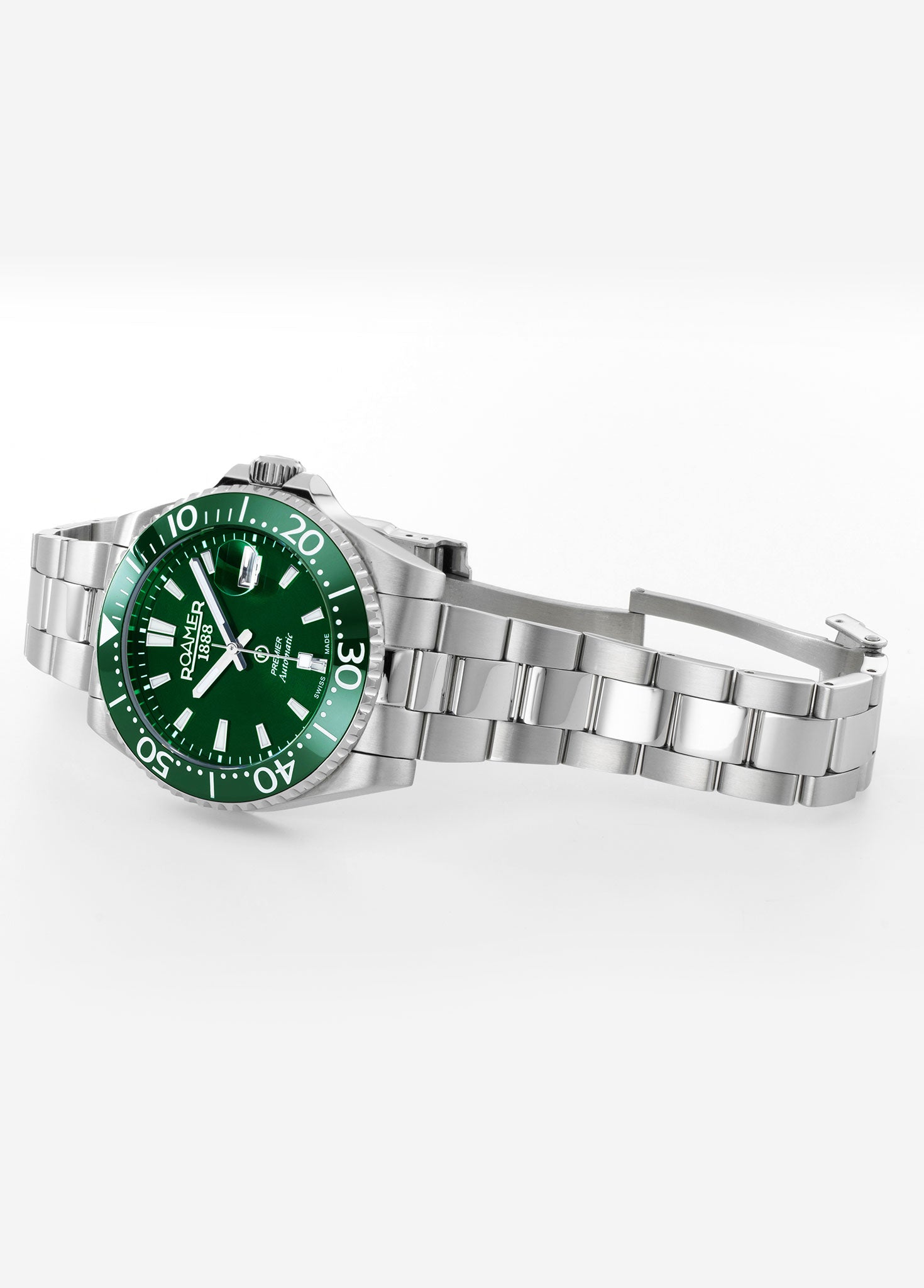 Premier 42 mm Automatic Three-Hand Date Green Sunray Dial Silver Bracelet Sapphire glass Stainless Steel swiss watch
