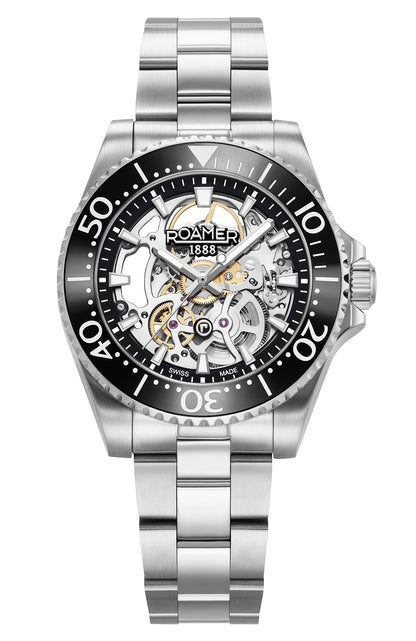 Premier Skeleton 42 mm Automatic Three-Hand Black Dial Silver Bracelet Sapphire glass Stainless Steel swiss watch