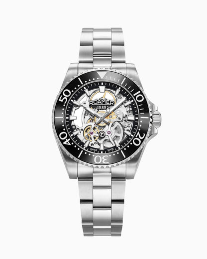 Premier Skeleton 42 mm Automatic Three-Hand Black Dial Silver Bracelet Sapphire glass Stainless Steel swiss watch