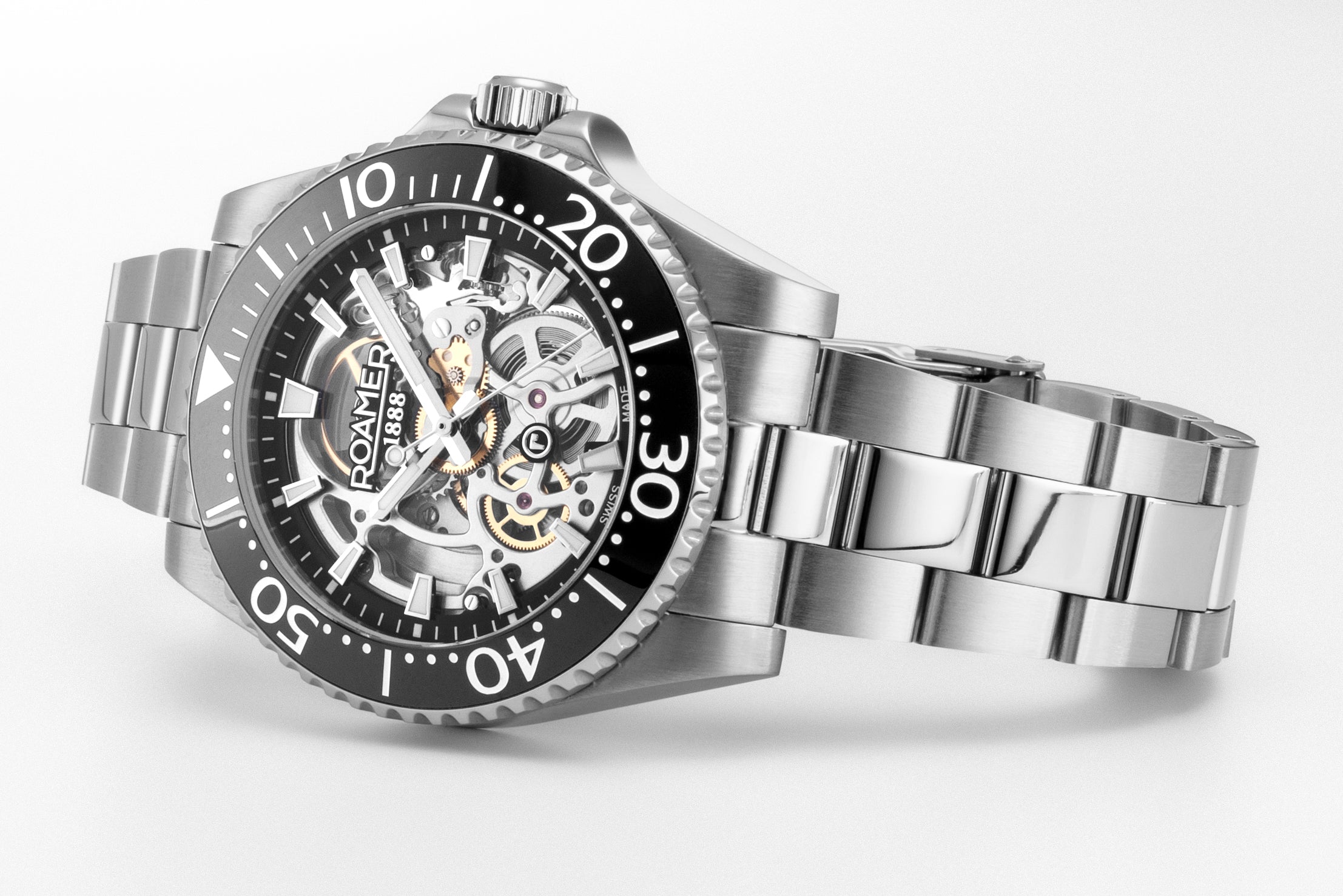 Premier Skeleton 42 mm Automatic Three-Hand Black Dial Silver Bracelet Sapphire glass Stainless Steel swiss watch