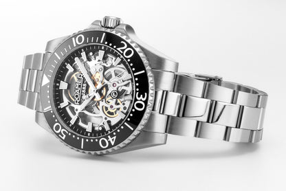 Premier Skeleton 42 mm Automatic Three-Hand Black Dial Silver Bracelet Sapphire glass Stainless Steel swiss watch