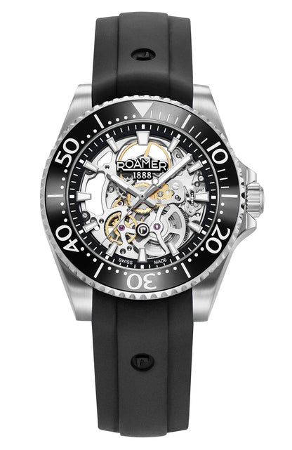 Premier Skeleton 42 mm Automatic Three-Hand Black Dial Silver Bracelet Sapphire glass Stainless Steel swiss watch