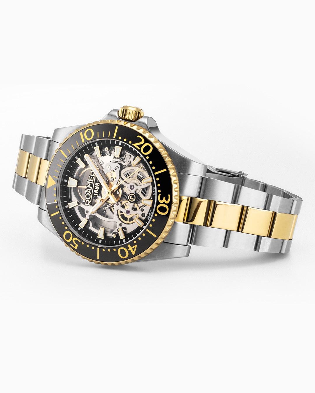 Premier Skeleton 42 mm Automatic Three-Hand Black Dial Two-Tone Steel and Rubber Bracelet Set Sapphire glass Stainless Steel swiss watch