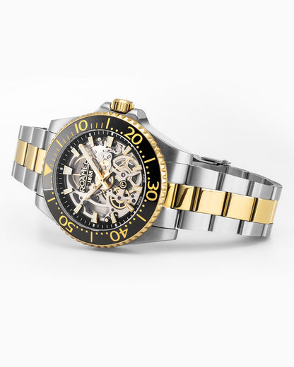 Premier Skeleton 42 mm Automatic Three-Hand Black Dial Two-Tone Steel and Rubber Bracelet Set Sapphire glass Stainless Steel swiss watch