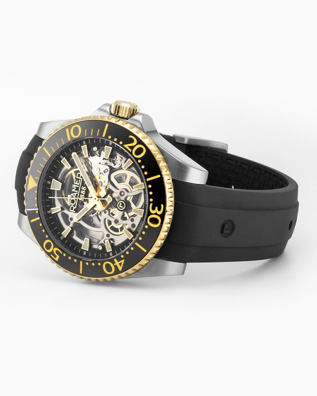 Premier Skeleton 42 mm Automatic Three-Hand Black Dial Two-Tone Steel and Rubber Bracelet Set Sapphire glass Stainless Steel swiss watch