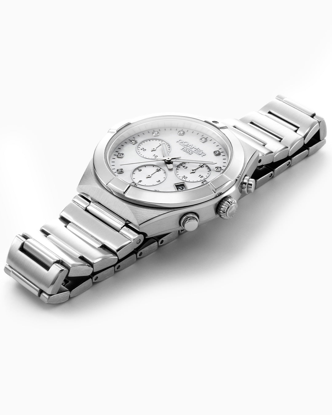 Eos Ladies Chrono 38mm Quartz Chronograph Date White Mop Dial Silver Bracelet Sapphire glass Stainless Steel swiss watch