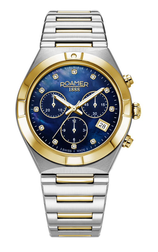 Eos Ladies Chrono 38mm Quartz Chronograph Date Two-Tone Bracelet Sapphire glass Stainless Steel swiss watch