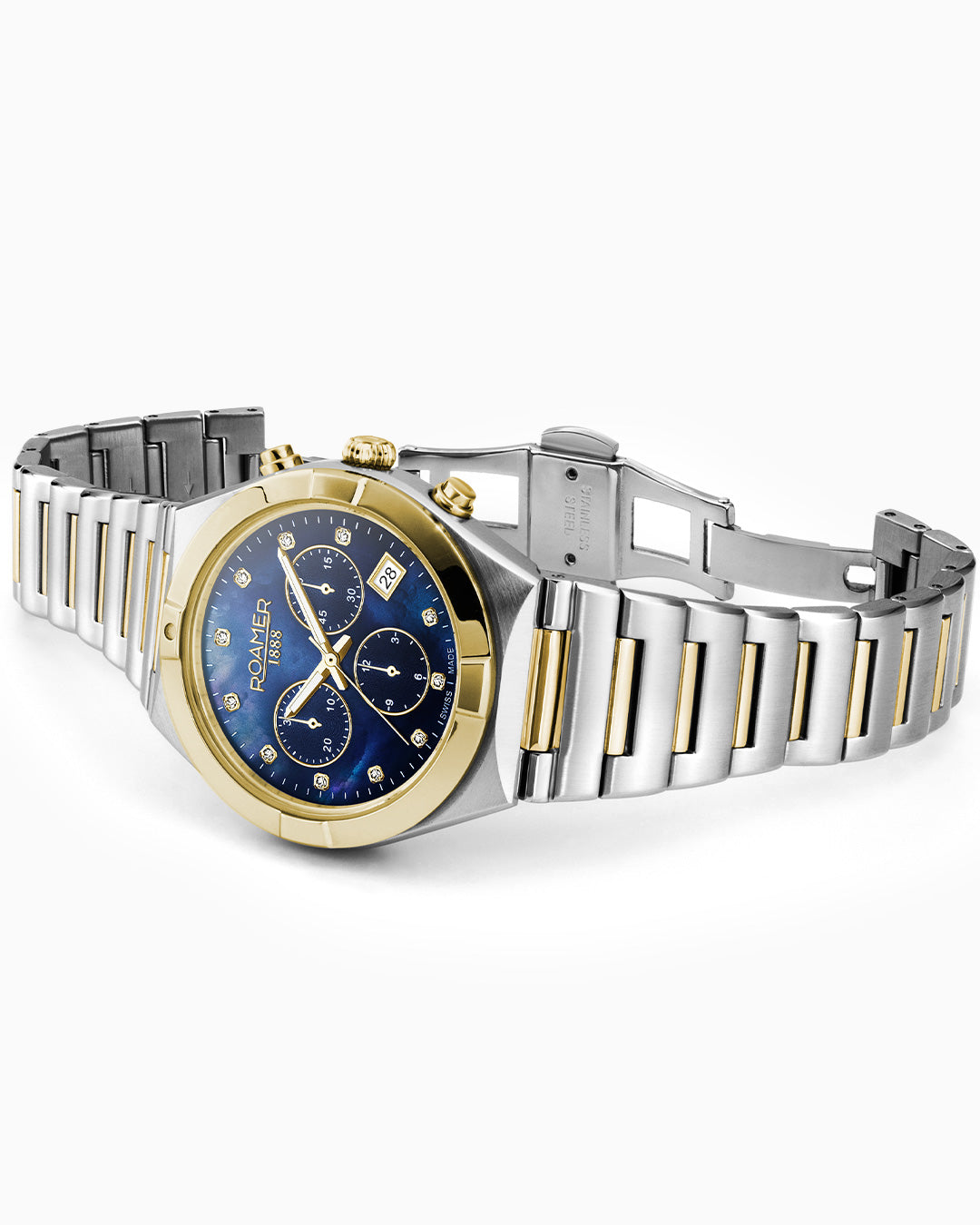 Eos Ladies Chrono 38mm Quartz Chronograph Date Blue Mop Dial Two-Tone Bracelet Sapphire glass Stainless Steel swiss watch
