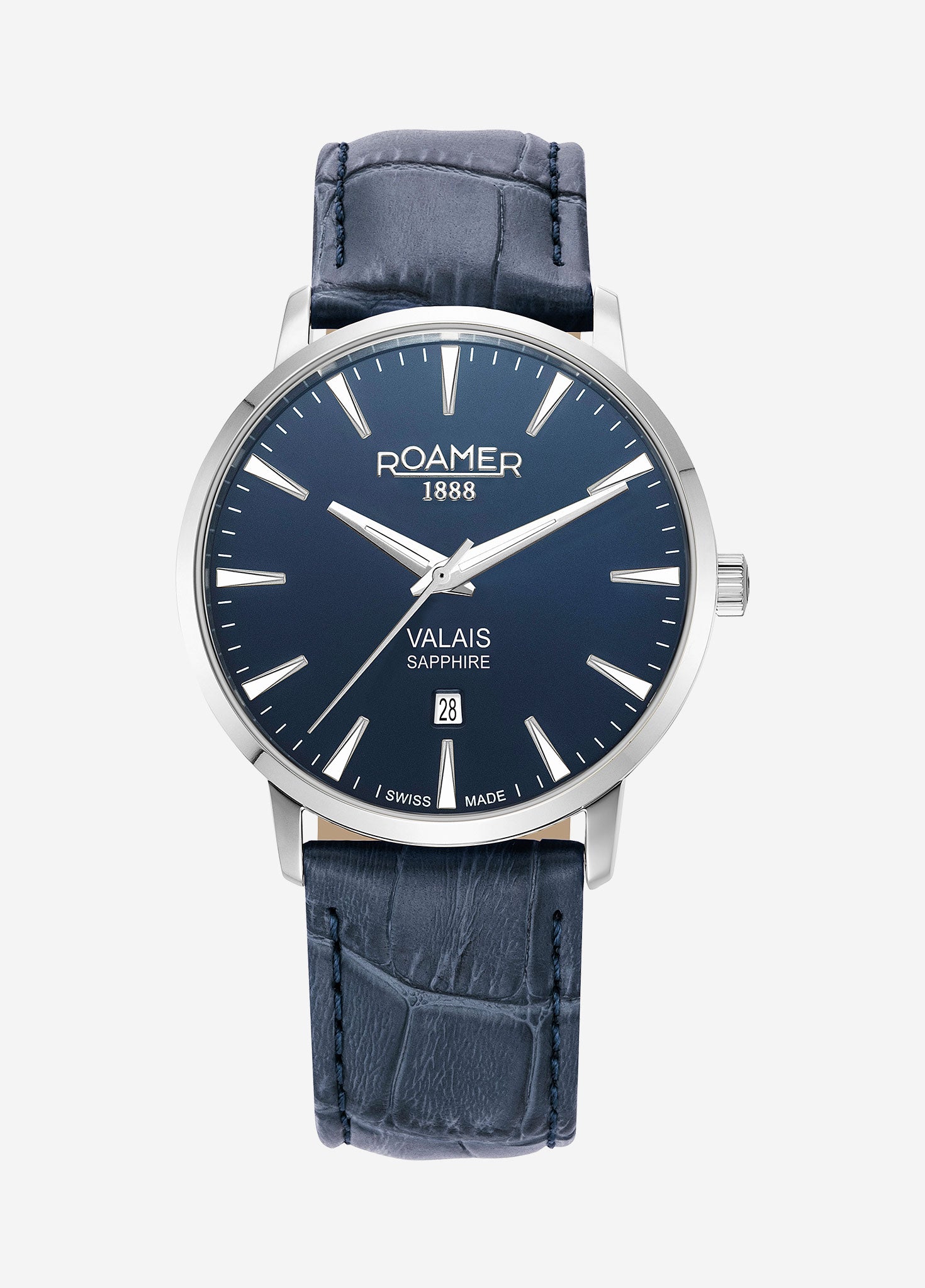 Valais Gents Interchangeable Box Set 42mm Quartz Three-Hand Date Blue Leather Strap Sapphire glass Stainless Steel swiss watch