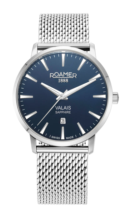 Valais Gents Interchangeable Box Set 42mm Quartz Three-Hand Date Blue Leather Strap Sapphire glass Stainless Steel swiss watch