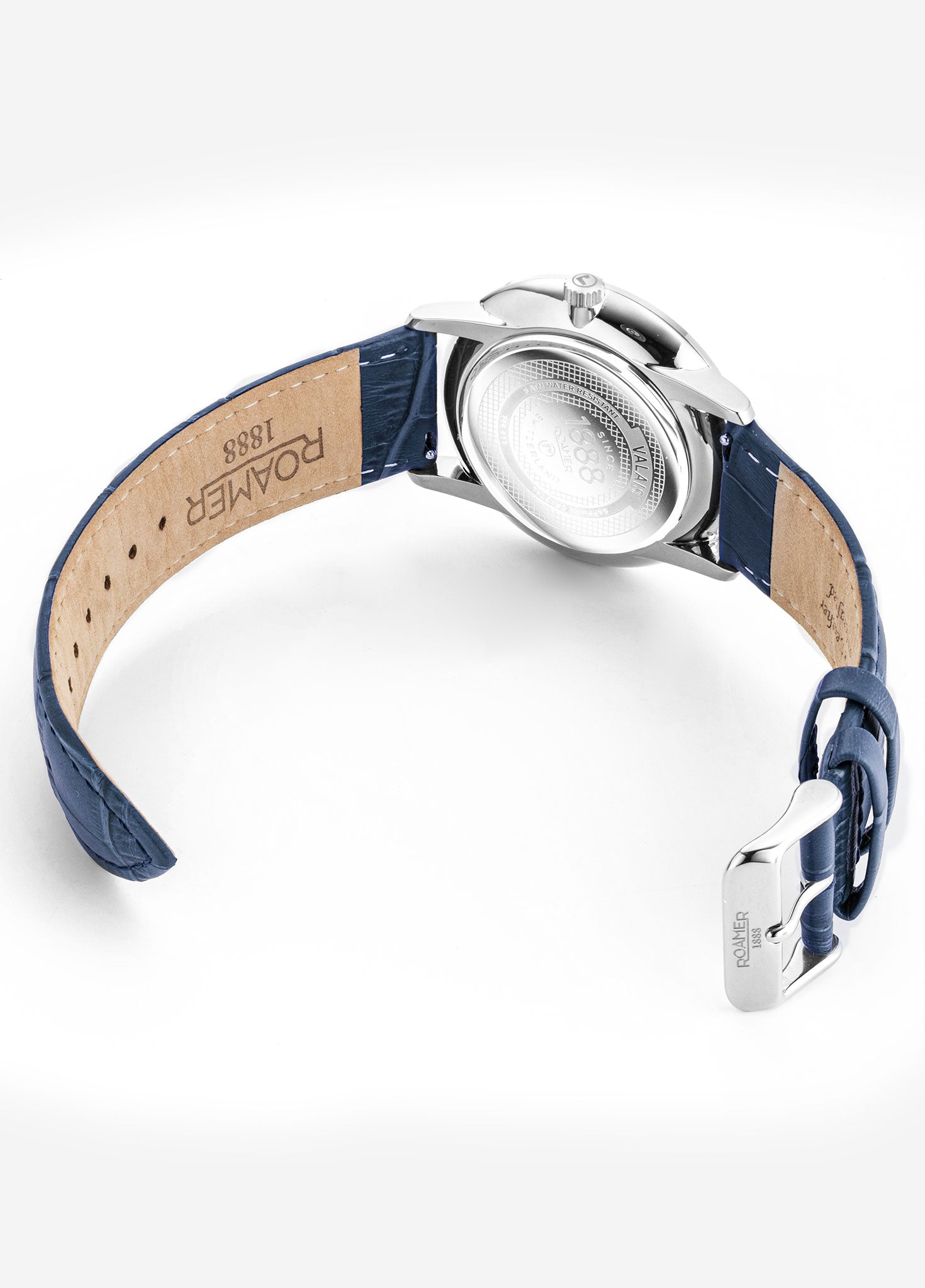 Valais Gents Interchangeable Box Set 42mm Quartz Three-Hand Date Blue Leather Strap Sapphire glass Stainless Steel swiss watch