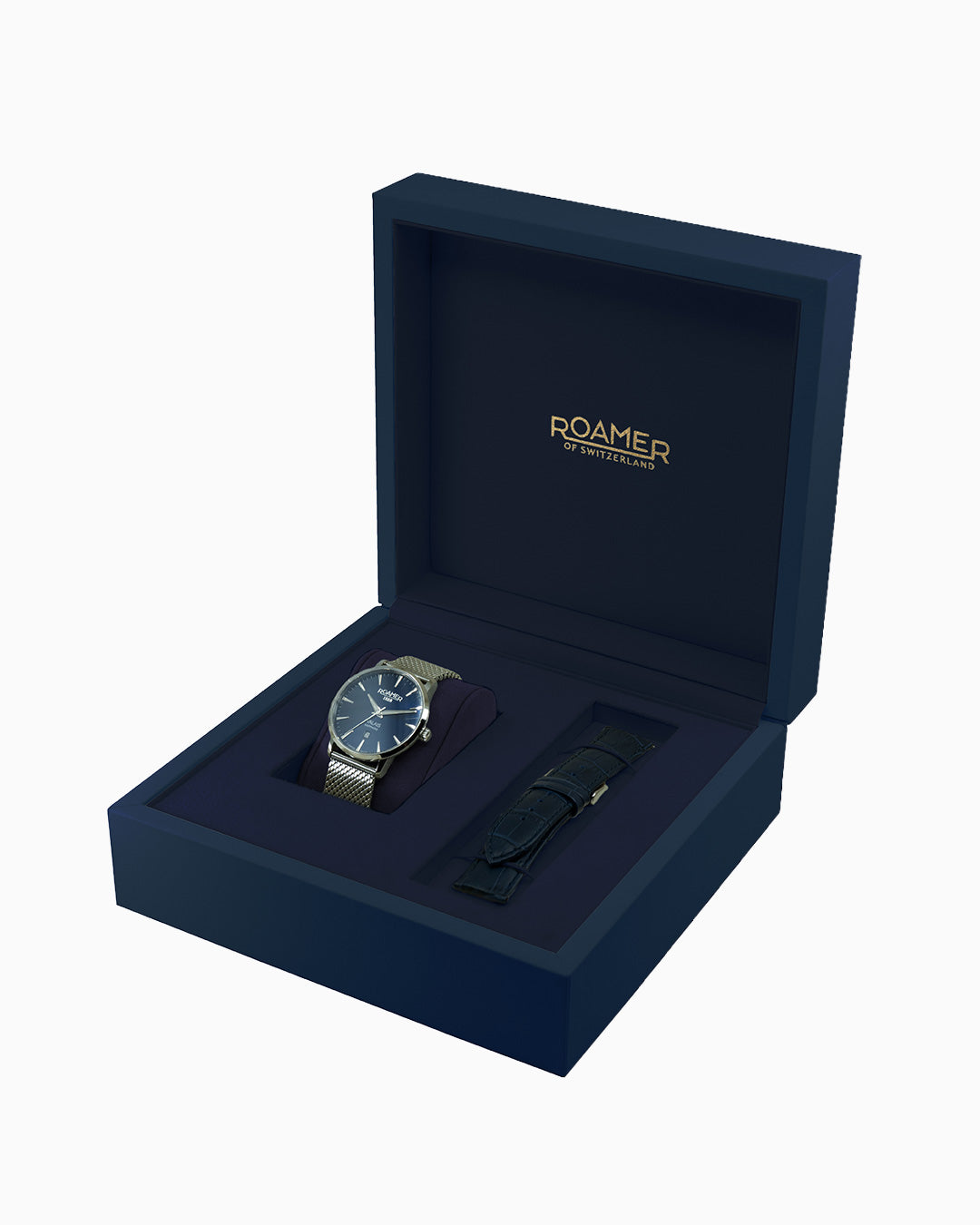 Valais Gents Interchangeable Box Set 42mm Quartz Three-Hand Date Blue Dial Blue Leather Strap Sapphire glass Stainless Steel swiss watch