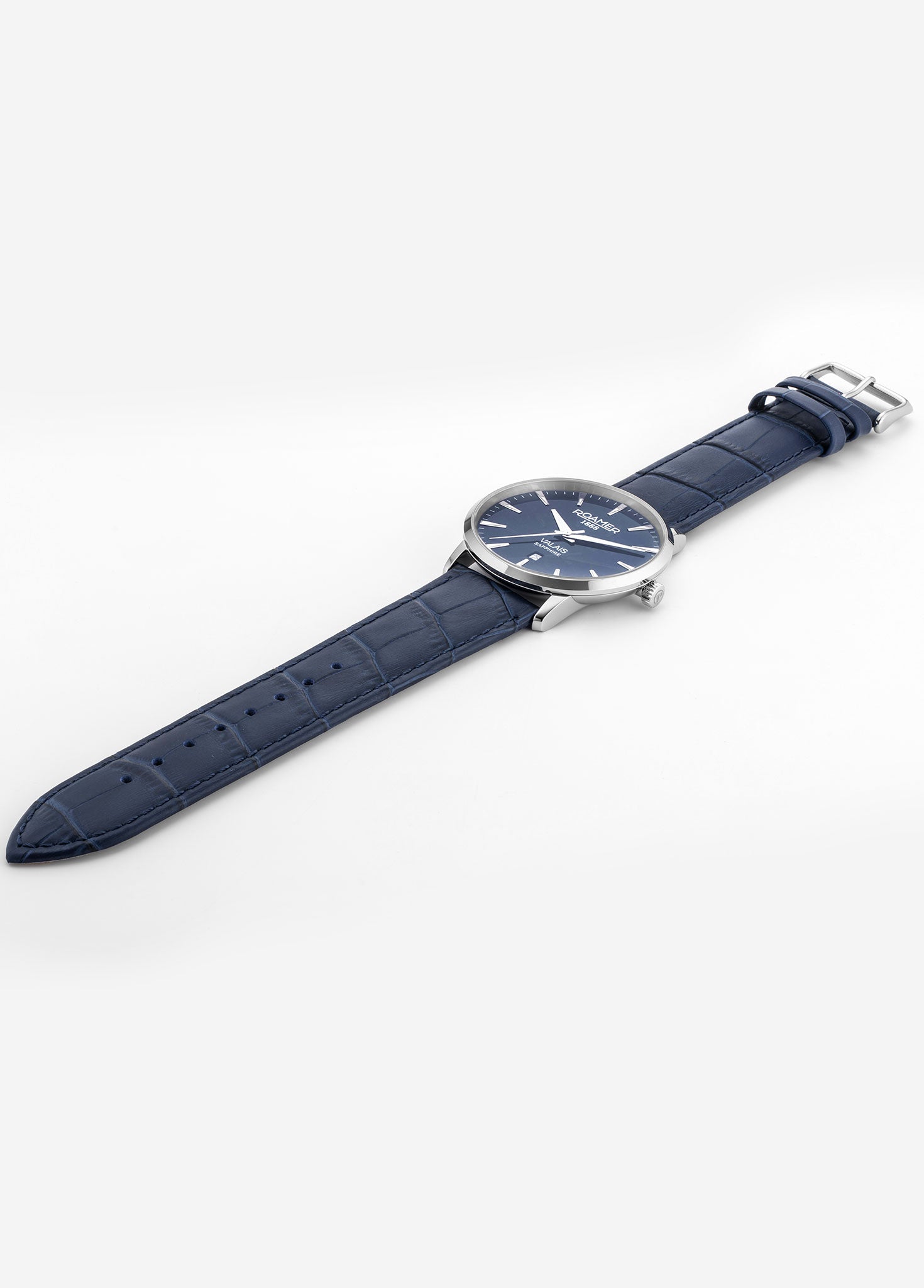 Valais Gents Interchangeable Box Set 42mm Quartz Three-Hand Date Blue Leather Strap Sapphire glass Stainless Steel swiss watch