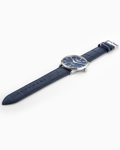 Valais Gents Interchangeable Box Set 42mm Quartz Three-Hand Date Blue Dial Blue Leather Strap Sapphire glass Stainless Steel swiss watch