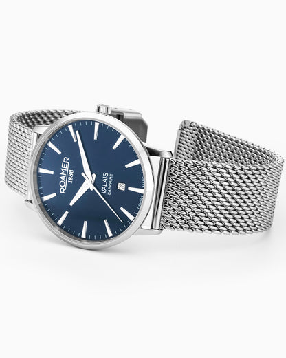 Valais Gents Interchangeable Box Set 42mm Quartz Three-Hand Date Blue Dial Blue Leather Strap Sapphire glass Stainless Steel swiss watch